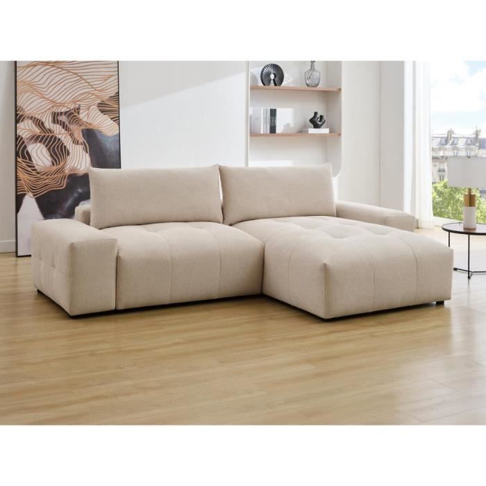 Canapé d'angle réversible en tissu chiné beige RACONI