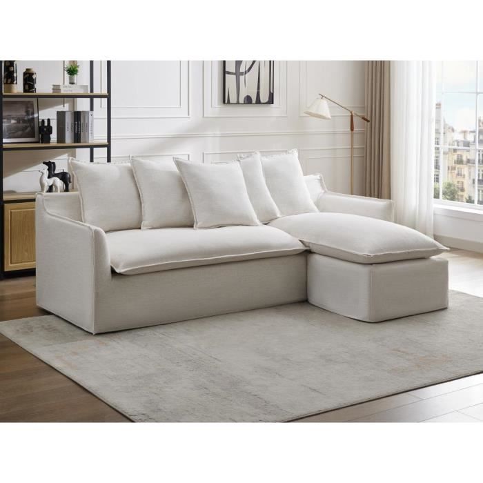 Canapé d'angle réversible en tissu chiné beige PENIOLA de Maison Céphy