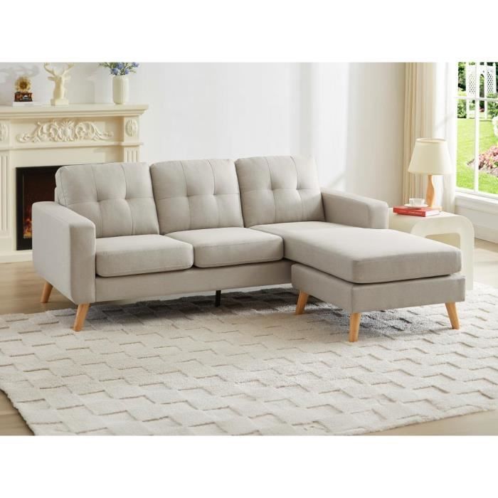 Canapé d'angle réversible en tissu beige - VENTE-UNIQUE - BARTOLOME - 4 places - Déhoussable