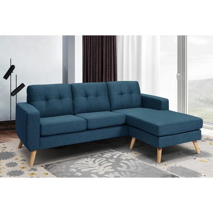 Canapé d'angle réversible en tissu - VENTE-UNIQUE - BARTOLOME - Bleu - 4 places - Style scandinave