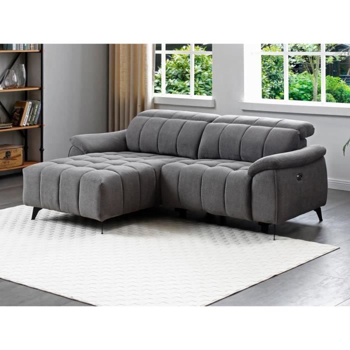 Canapé d'angle gauche relax électrique en tissu texturé gris CELTIMO