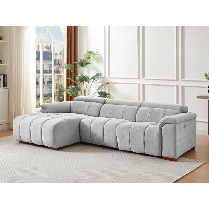 Canapé d'angle gauche relax électrique en tissu gris clair MOLPICA