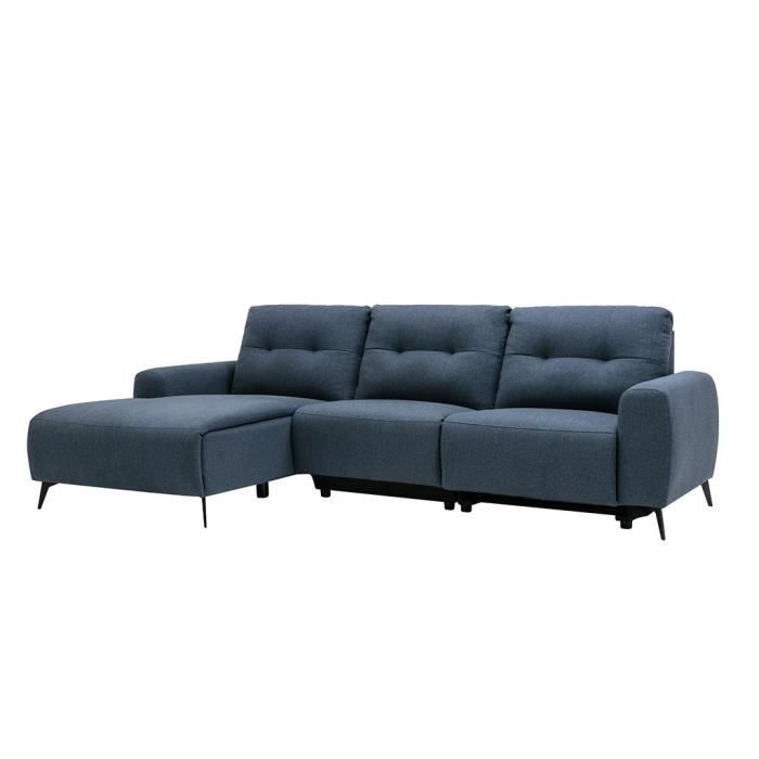 Canapé d'angle relax électrique en tissu bleu - VENTE-UNIQUE - NERUDA - Style contemporain - 5 places