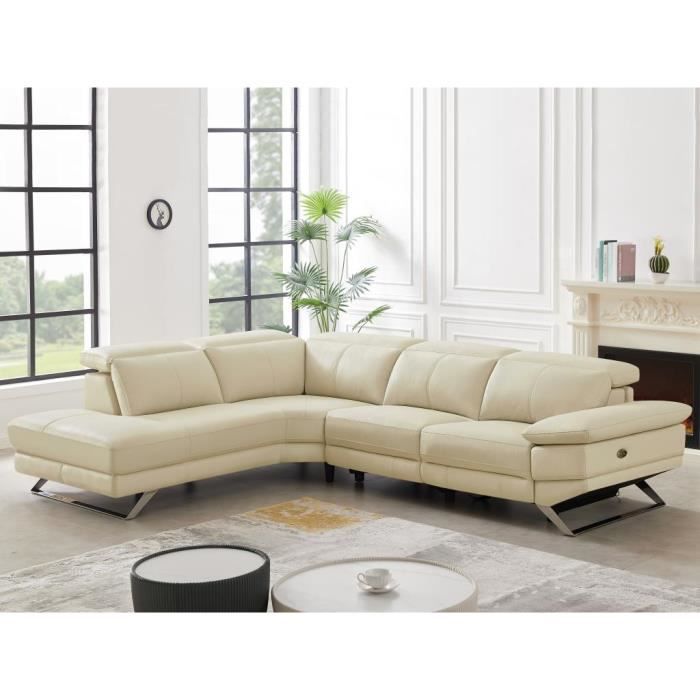 Canapé d'angle gauche relax électrique en cuir de vachette beige PUNO II