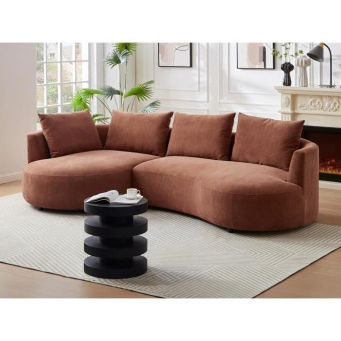 Canapé d'angle gauche en velours texturé terracotta LOUSADO