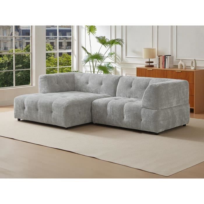 Canapé d'angle gauche en tissu texturé gris NOSAVO