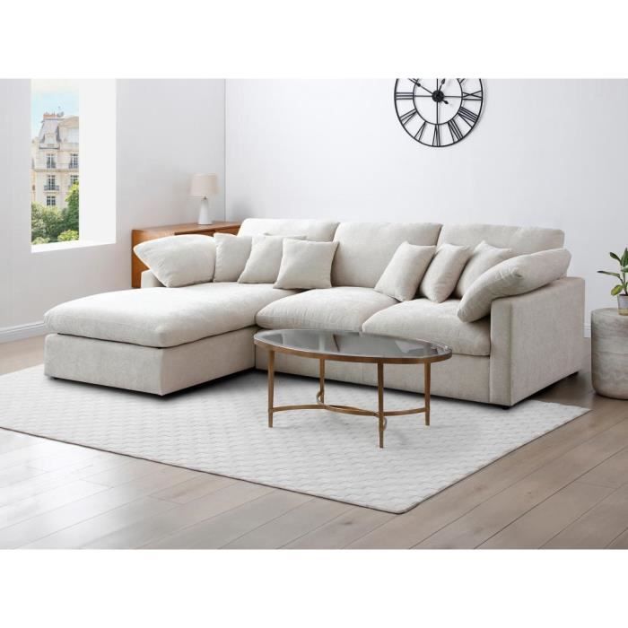 Canapé d'angle gauche en tissu texturé beige TRODANO