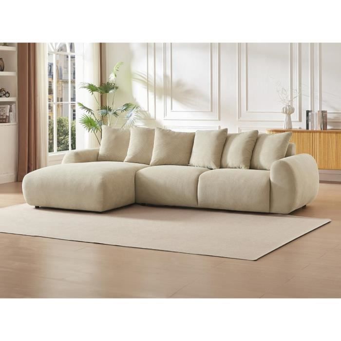 Canapé d'angle gauche en tissu texturé beige BAVOPO