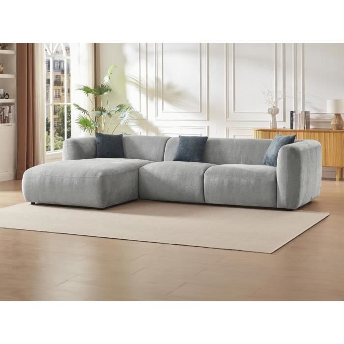 Canapé d'angle gauche en tissu gris TANCAVO