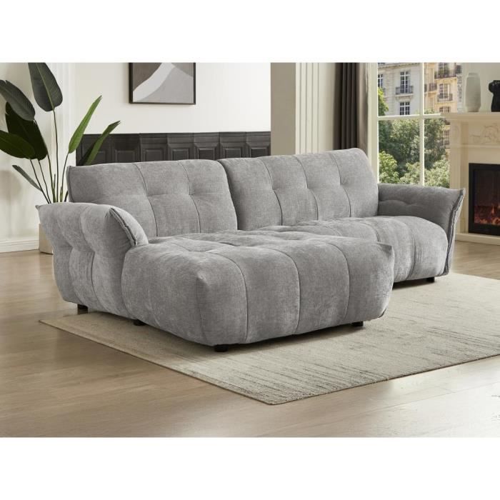 Canapé d'angle gauche en tissu chiné gris NAPIZO