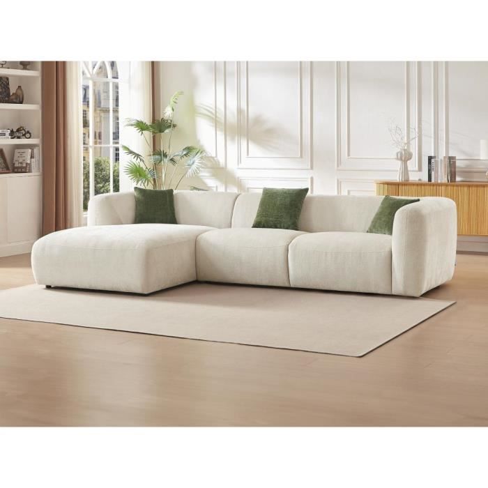 Canapé d'angle gauche en tissu beige TANCAVO