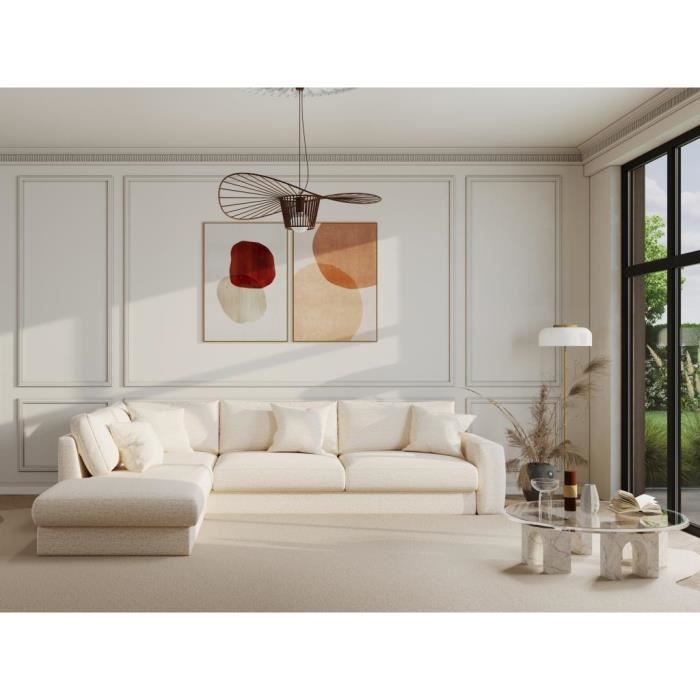 Canapé d'angle gauche en tissu beige JULINA