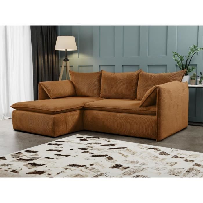 Canapé d'angle gauche convertible en velours côtelé terracotta TEODORA
