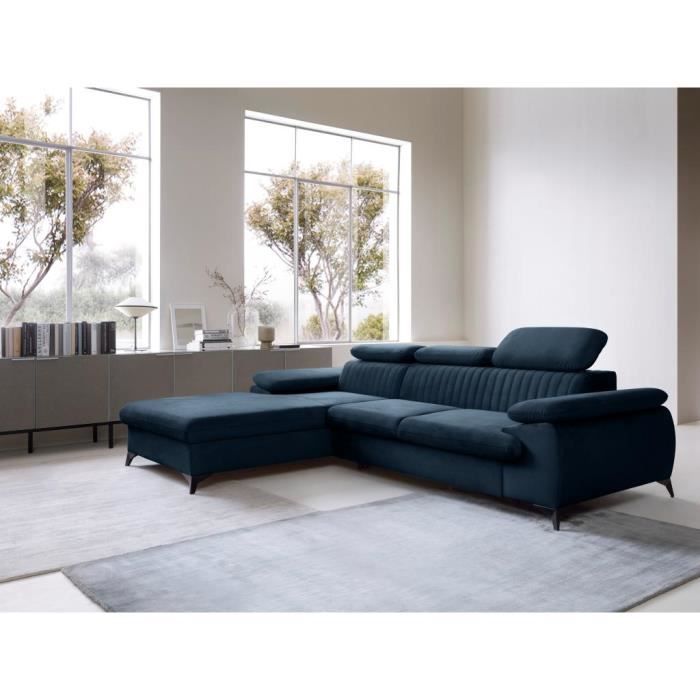 Canapé d'angle gauche convertible en velours bleu nuit SAMARA