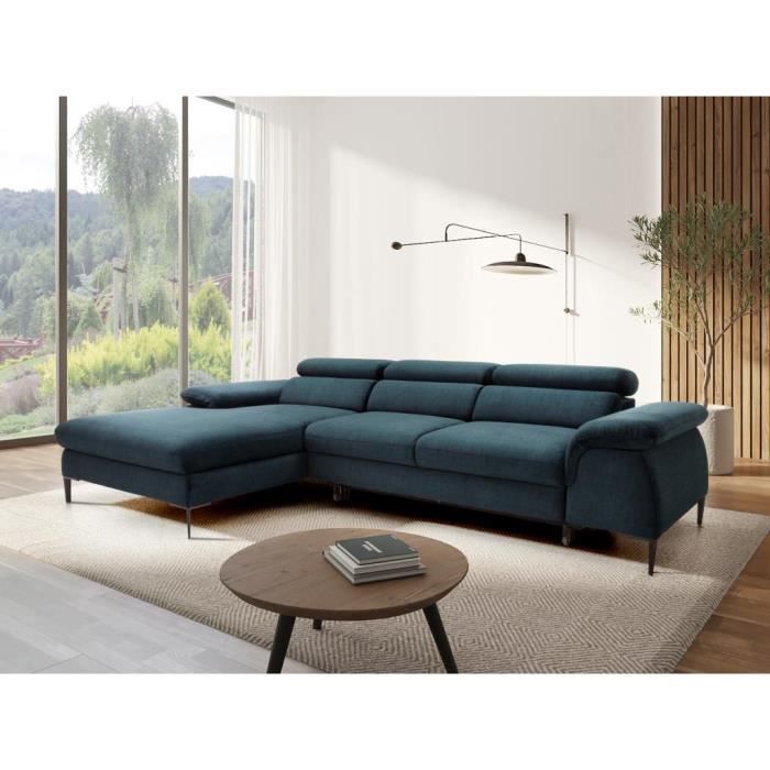 Canapé d'angle gauche convertible en velours bleu nuit SEPINA