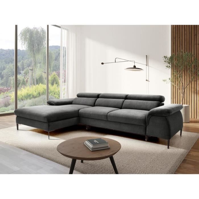 Canapé d'angle gauche convertible en velours anthracite SEPINA
