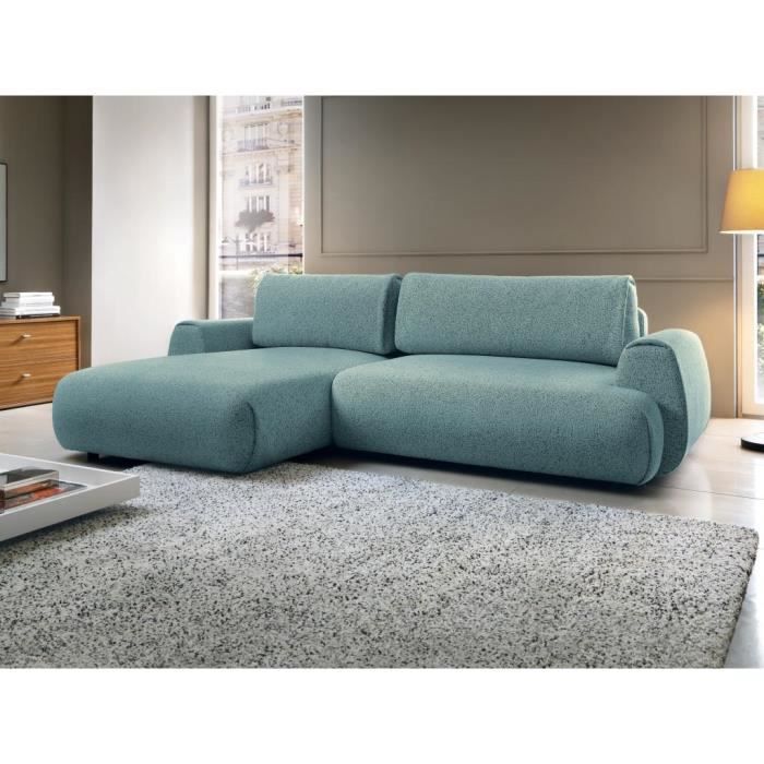 Canapé d'angle gauche convertible en tissu texturé bleu MONELIA