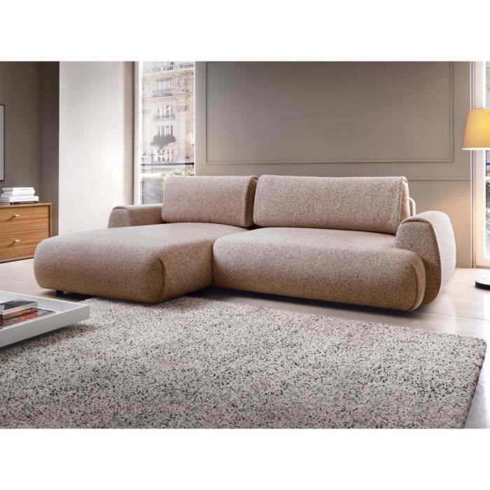 Canapé d'angle gauche convertible en tissu texturé violet MONELIA