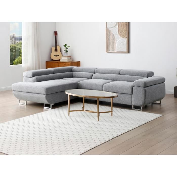 Canapé d'angle gauche convertible en tissu texturé gris NURAZIO