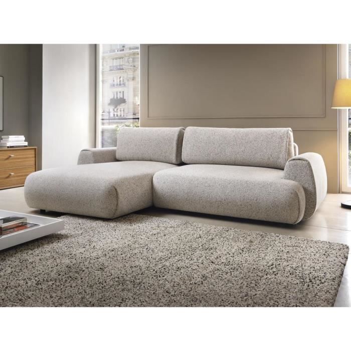 Canapé d'angle gauche convertible en tissu texturé gris MONELIA