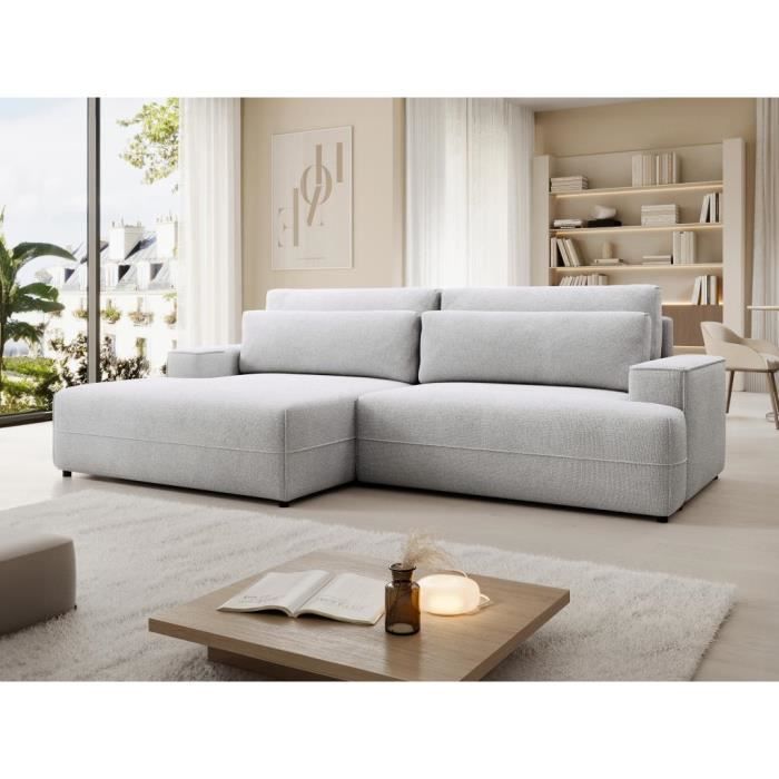 Canapé d'angle gauche convertible en tissu texturé gris BREGLIO