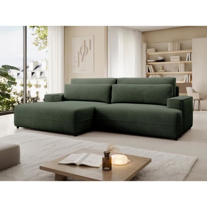Canapé d'angle gauche convertible en tissu texturé vert BREGLIO