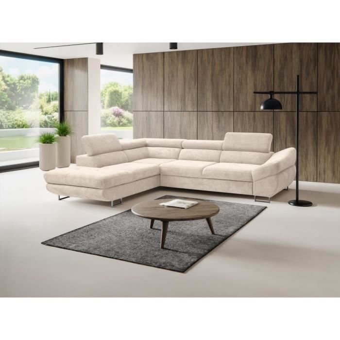 Canapé d'angle gauche convertible en tissu texturé beige DALIAS