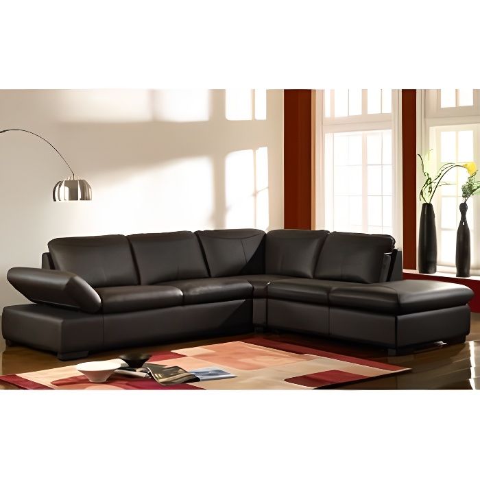 Canapé d'angle en cuir ONYX II - Chocolat - Angle droit - VENTE-UNIQUE - 3 places - Contemporain - Design
