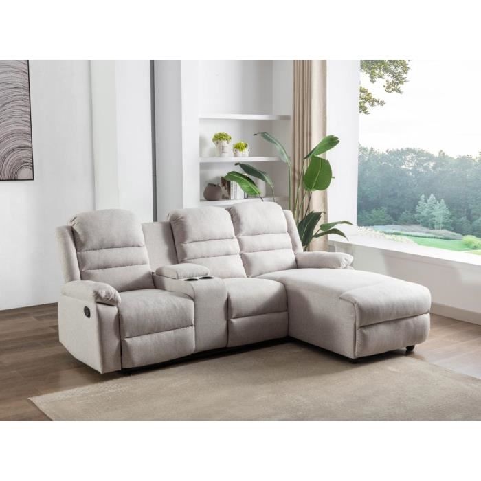 Canapé d'angle droit relax en tissu beige MACEDONIA