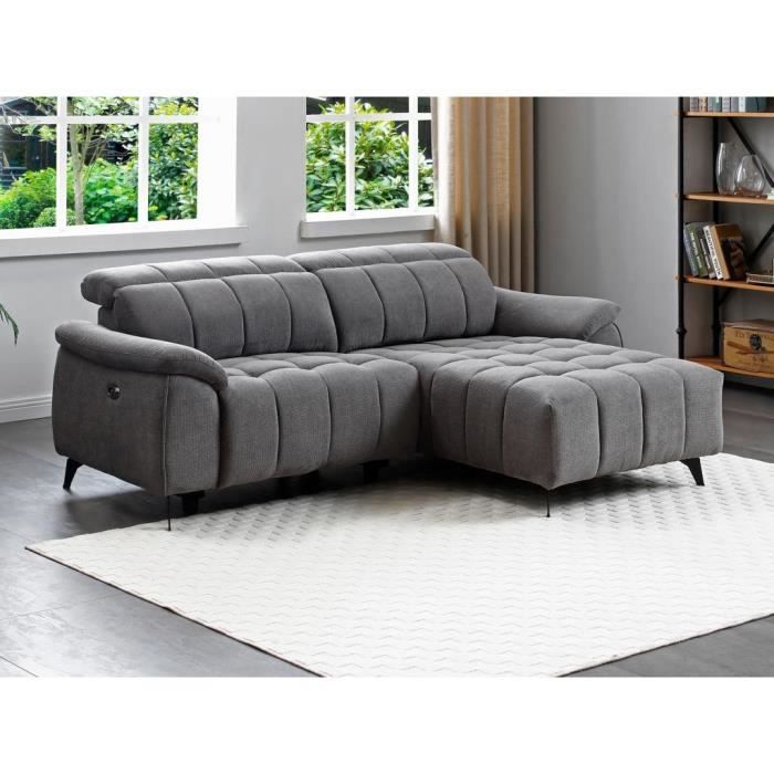 Canapé d'angle droit relax électrique en tissu texturé gris CELTIMO