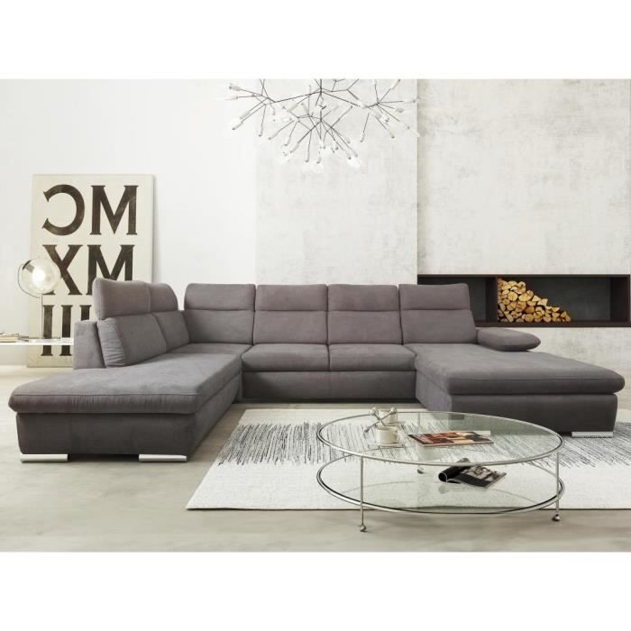 Canapé d'angle droit panoramique convertible en tissu anthracite SUNTER II