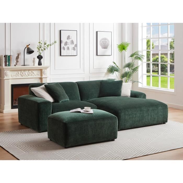 Canapé d'angle droit en velours côtelé vert TIRONO - VENTE-UNIQUE - 4 places - Fixe - Contemporain - Design