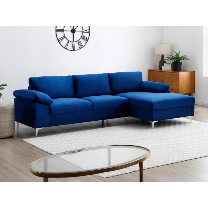 Canapé d'angle droit en velours bleu FIDOGA