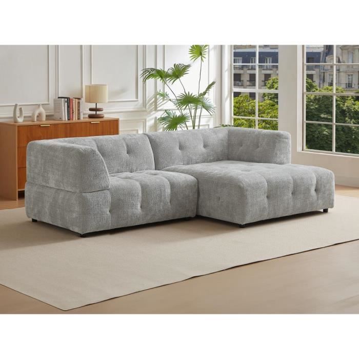 Canapé d'angle droit en tissu texturé gris NOSAVO