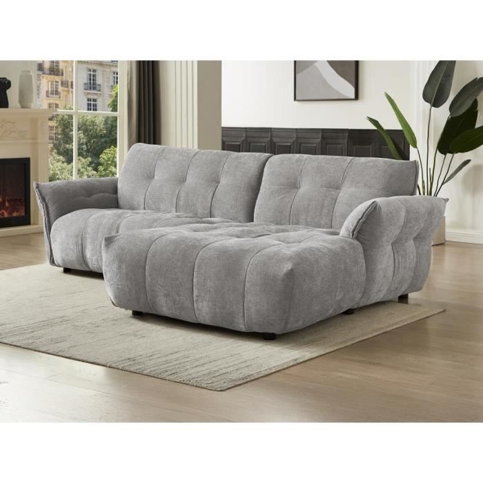 Canapé d'angle droit en tissu chiné gris NAPIZO