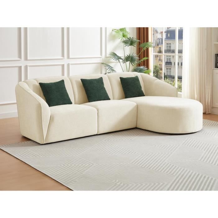 Canapé d'angle droit en tissu beige texturé NETOMIA