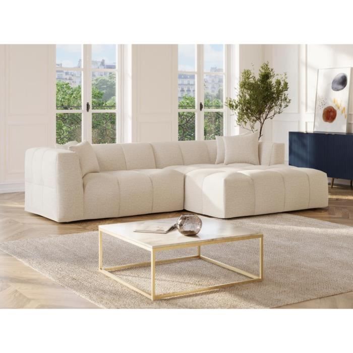 Canapé d'angle droit en tissu beige NAEMIA de Maison Céphy