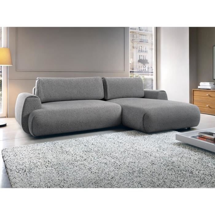 Canapé d'angle droit convertible en tissu texturé gris anthracite MONELIA
