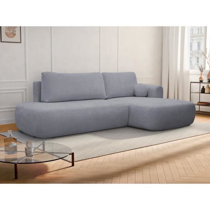 Canapé d'angle droit convertible en tissu texturé gris BROCARO de Maison Céphy