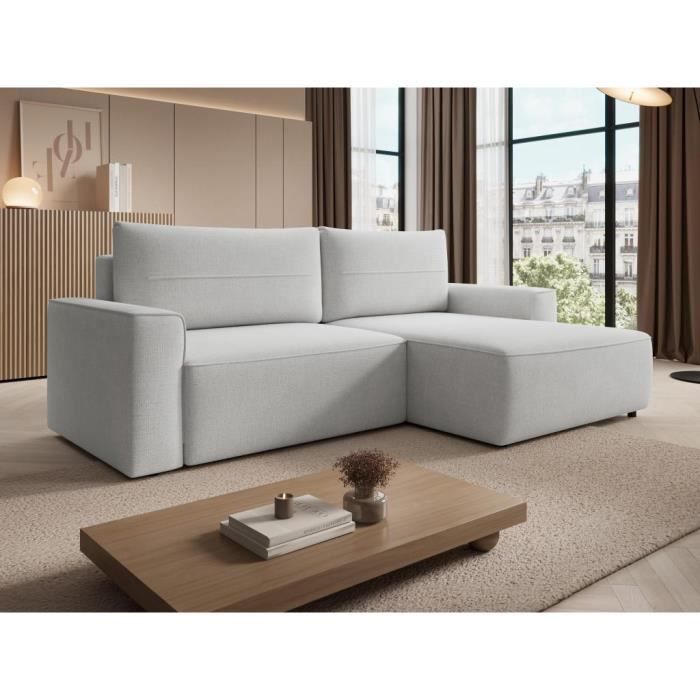 Canapé d'angle droit convertible en tissu texturé gris VESATO
