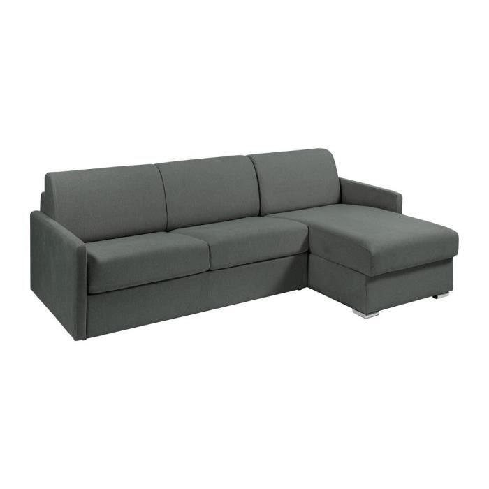Canapé d'angle convertible express et réversible en tissu gris - Couchage 140 cm à lattes larges - Matelas 18 cm - CALIFE