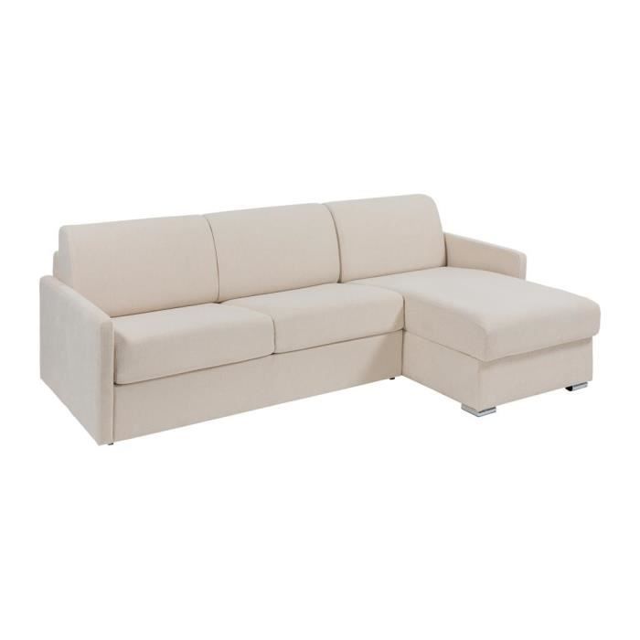 Canapé d'angle convertible express et réversible en tissu beige - Couchage 140 cm à lattes larges - Matelas 22 cm - CALIFE