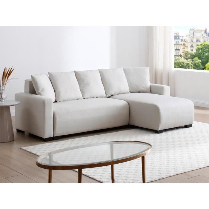 Canapé d'angle convertible et réversible en tissu beige LADAZIA II