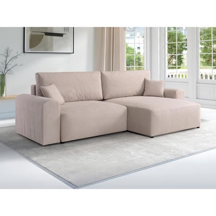 Canapé d'angle convertible et réversible en tissu beige ILANOR
