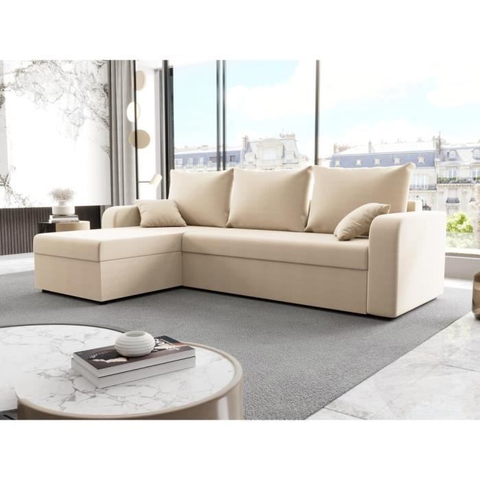 Canapé d'angle convertible et réversible en tissu beige ONABIA