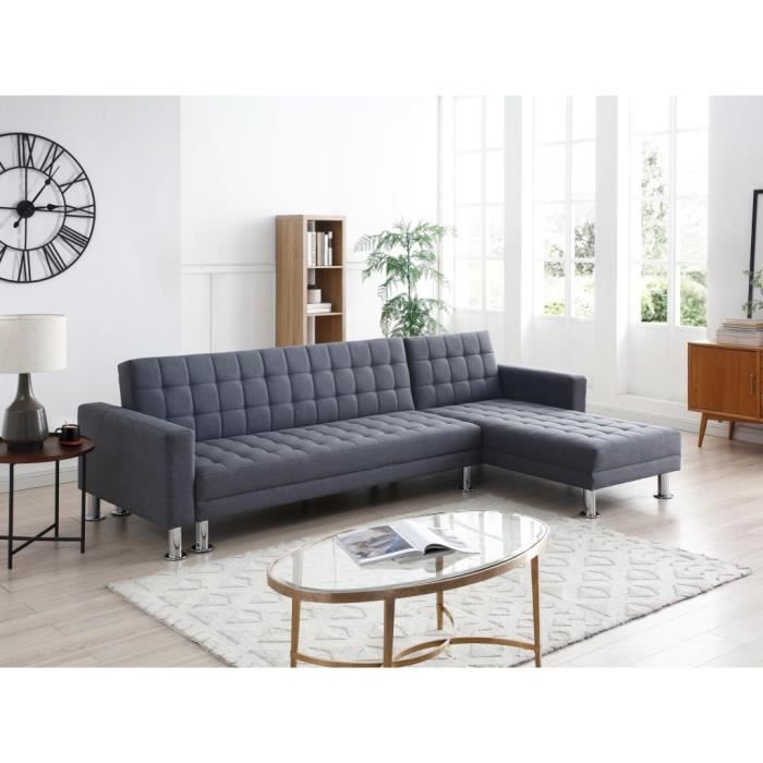 Canapé d'angle convertible en tissu gris - VENTE-UNIQUE - WILLIS II - Réversible - 5 places