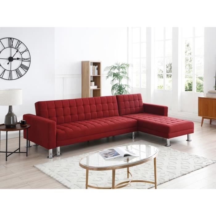 Canapé d'angle convertible en tissu rouge - VENTE-UNIQUE - WILLIS II - Réversible - 5 places