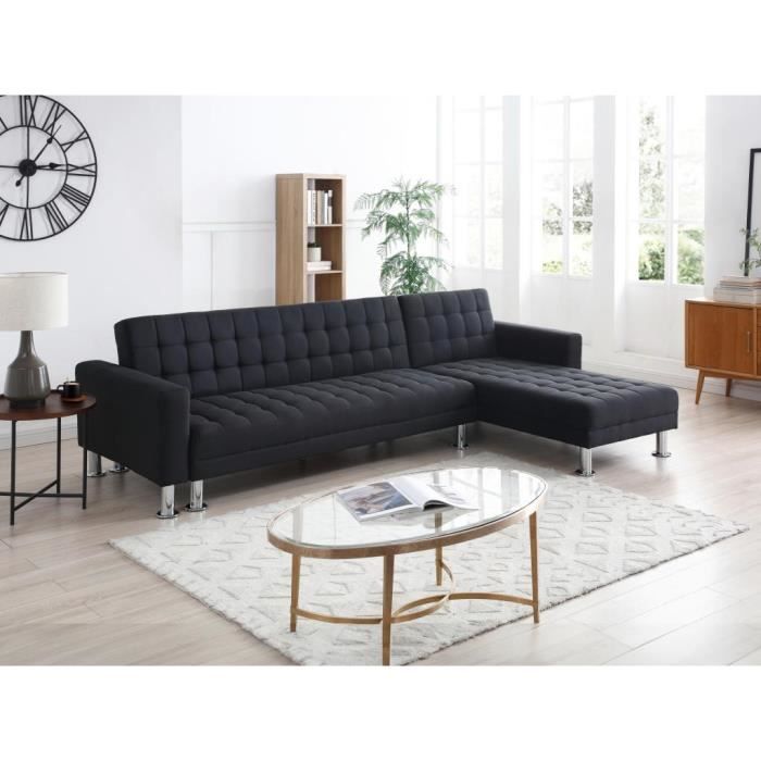 Canapé d'angle convertible et réversible en tissu noir WILLIS II