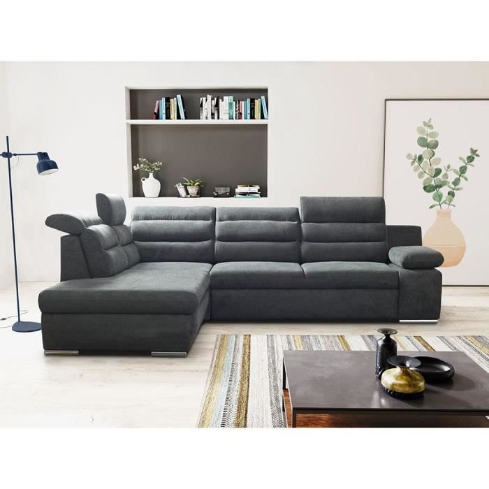 Canapé d'angle convertible en tissu PYLOS - Anthracite - Angle gauche