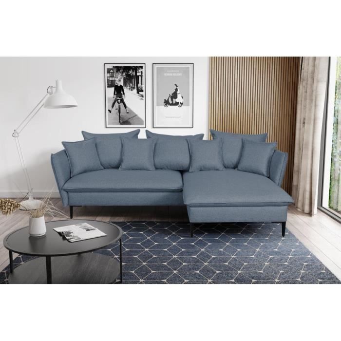 Canapé d'angle convertible en tissu bleu marine LAZARE - Angle droit
